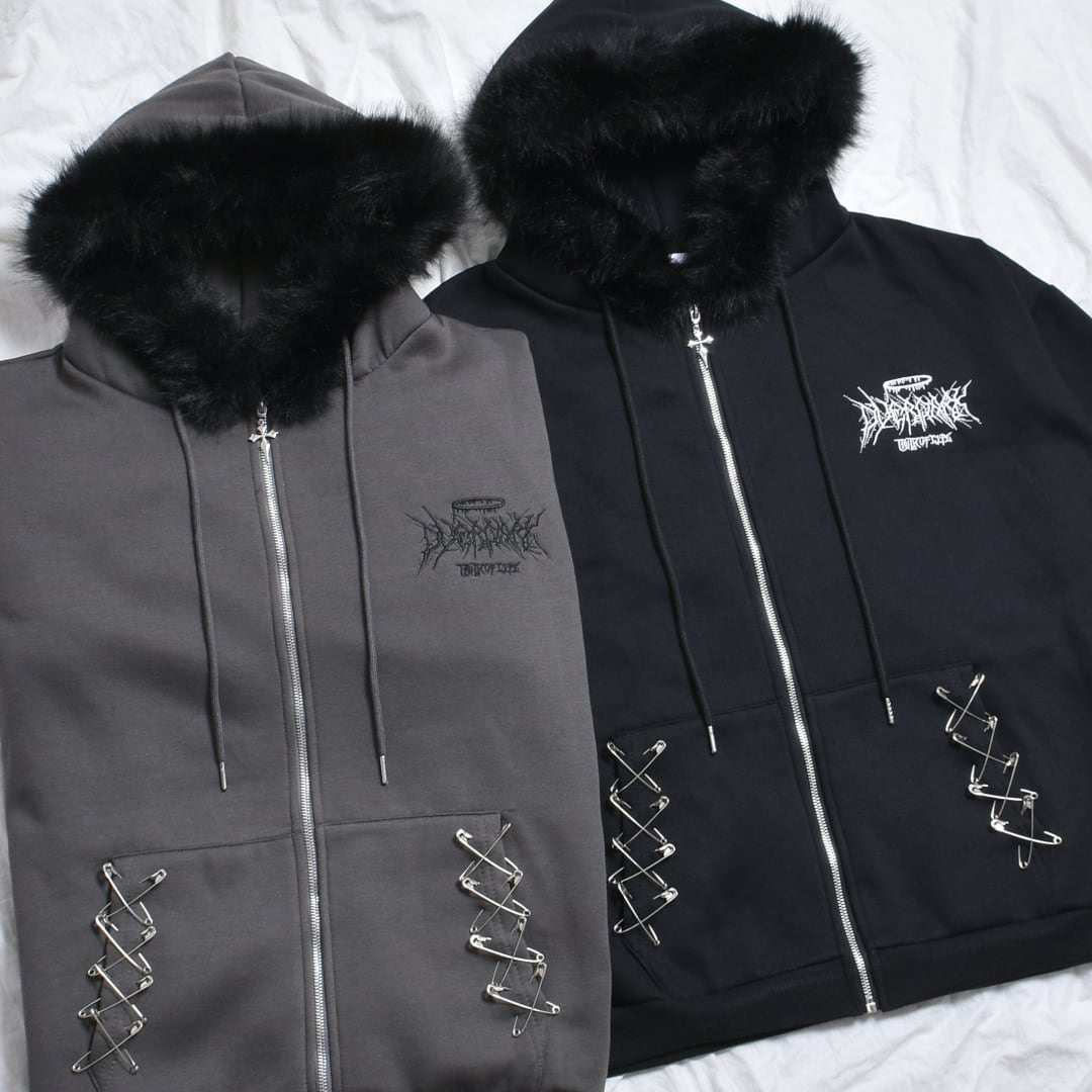 12/19新着】サブカル刺繍☆フードファーZIPパーカー(裏起毛