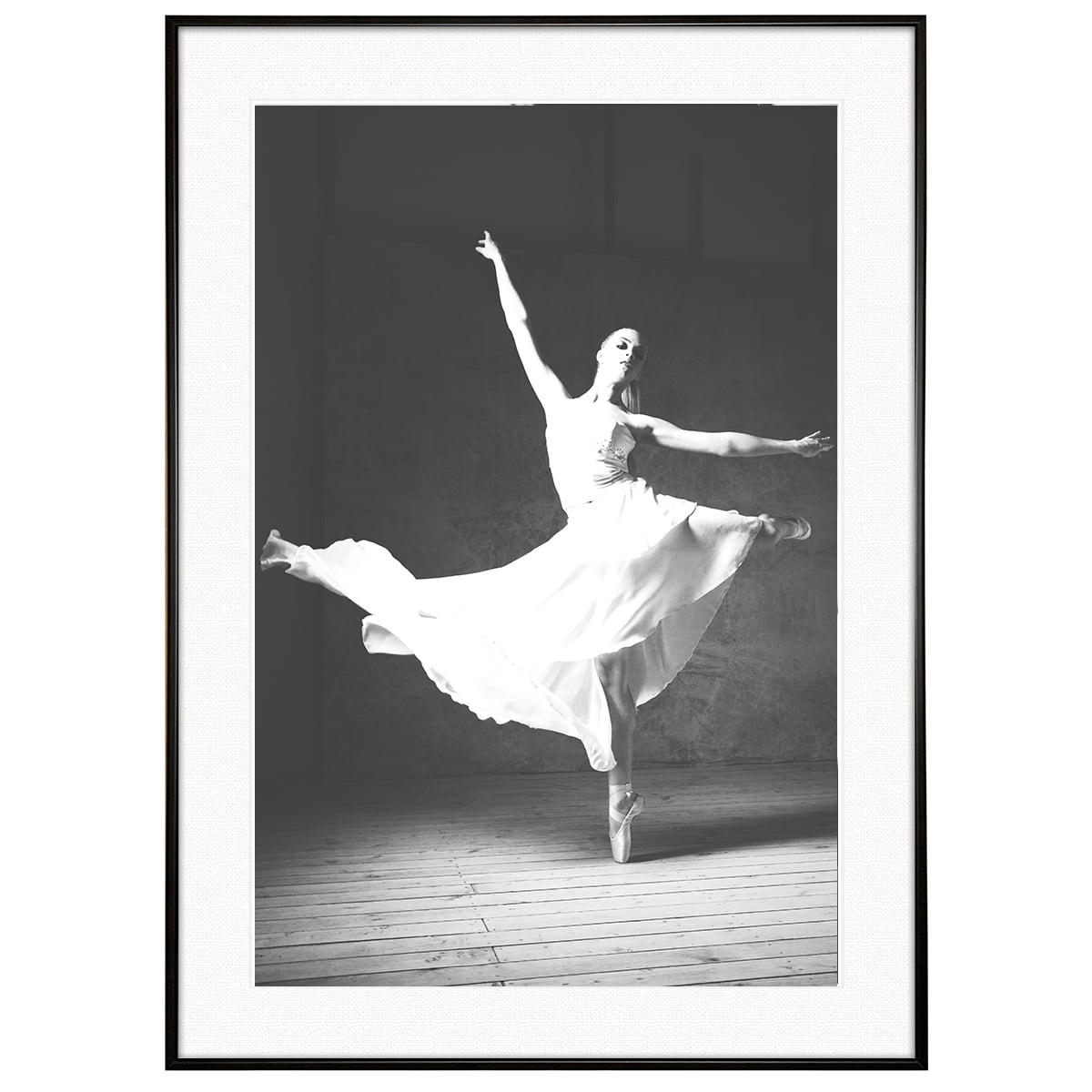 人物写真 躍動するバレリーナ インテリアモノクロアートポスター額装 AS2491