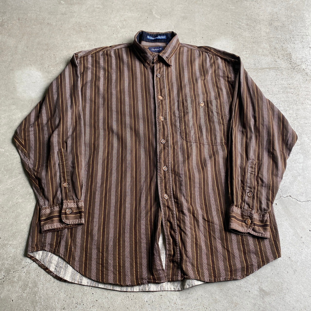 GANT 長袖 ストライプシャツ メンズL 古着 茶色 ブラウン マルチカラー 