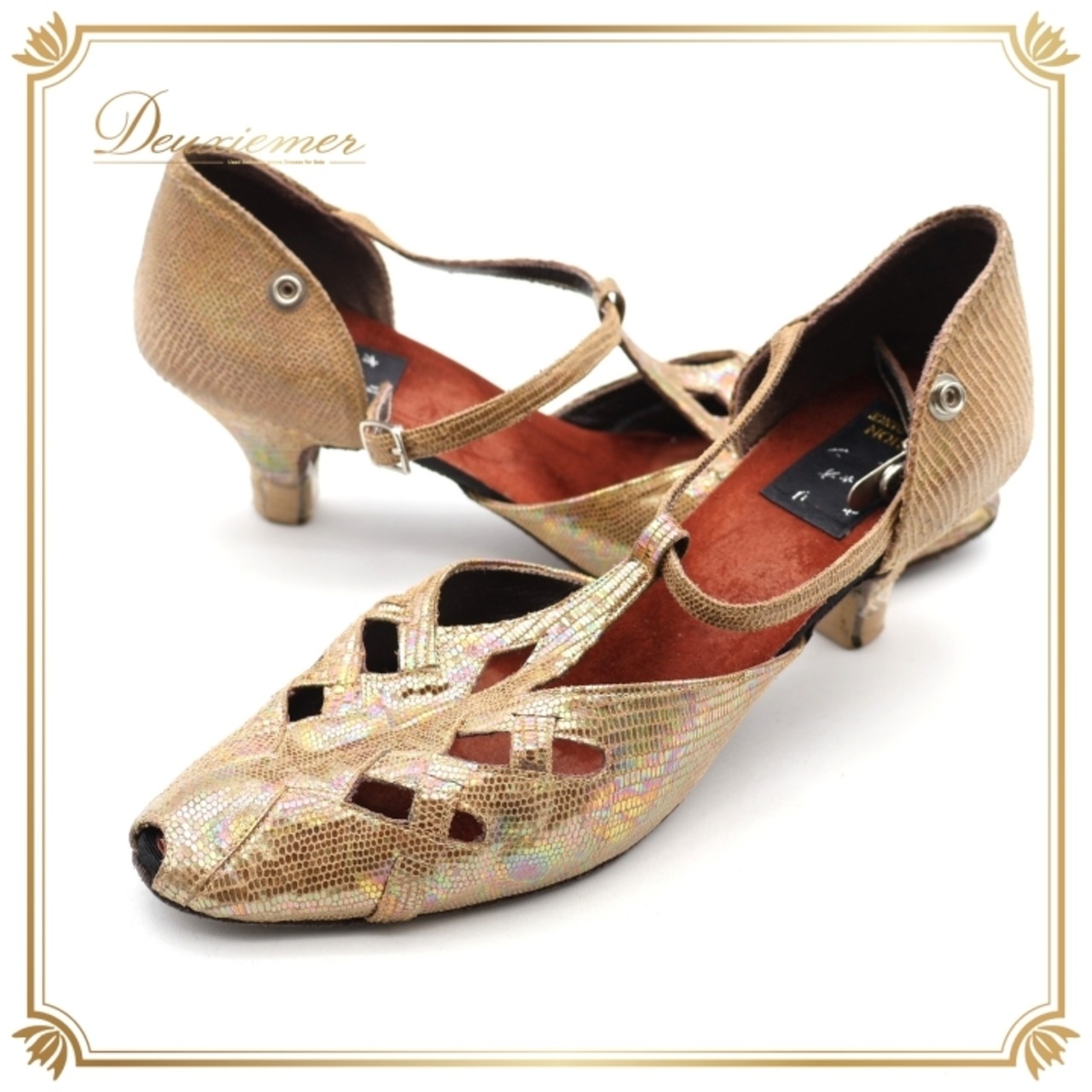 社交ダンス 衣装 シューズ ゴールド系 オリオン ORION 靴 くつ ヒール 金 レディース ストラップ オープントゥ キラキラ 華やか 練習 レッスン ステージ イベント 上品 ダンス衣装 パーティー