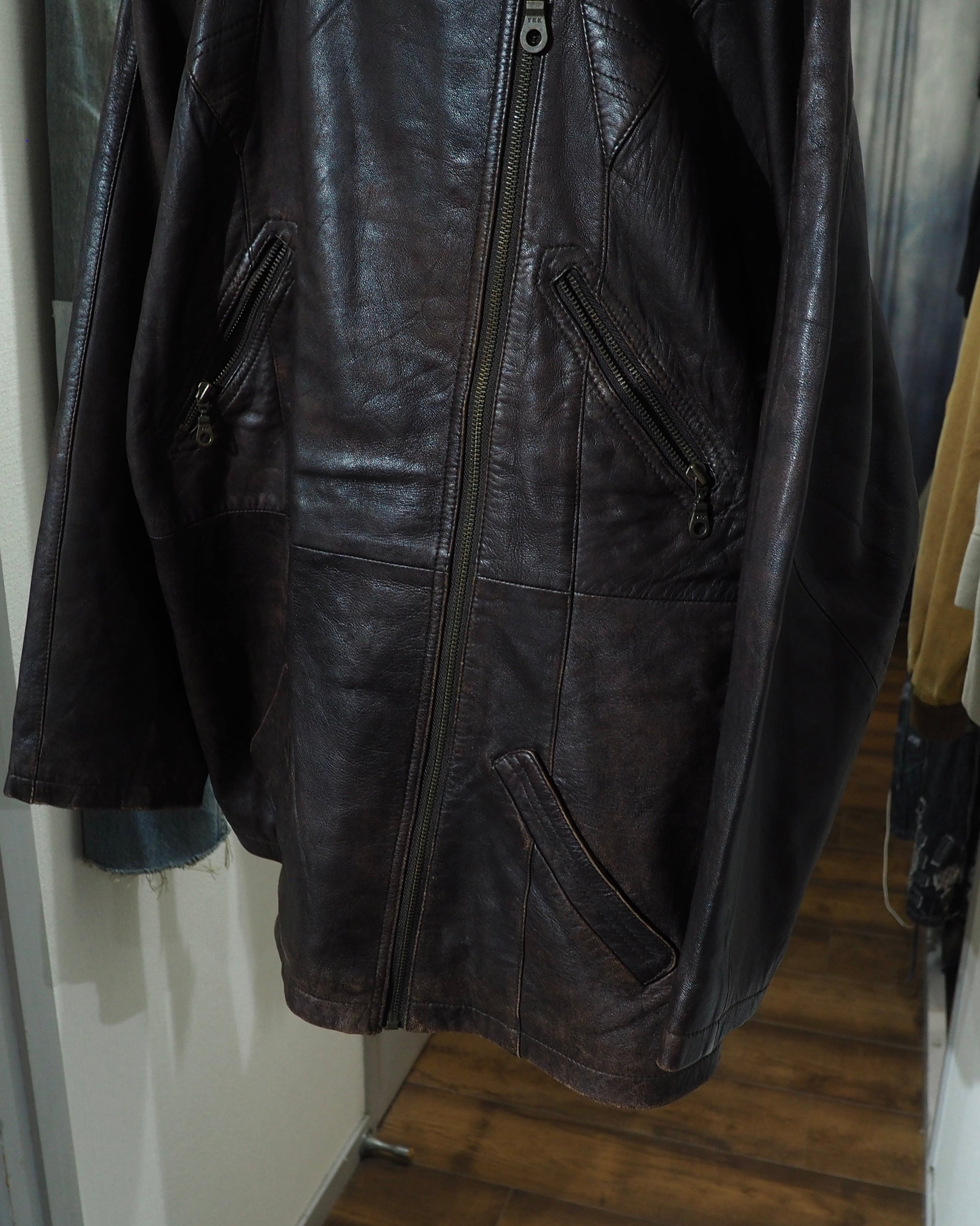 1990s " 変形 " Diagonal Zipper Design Vintage Lamb Leather Jacket