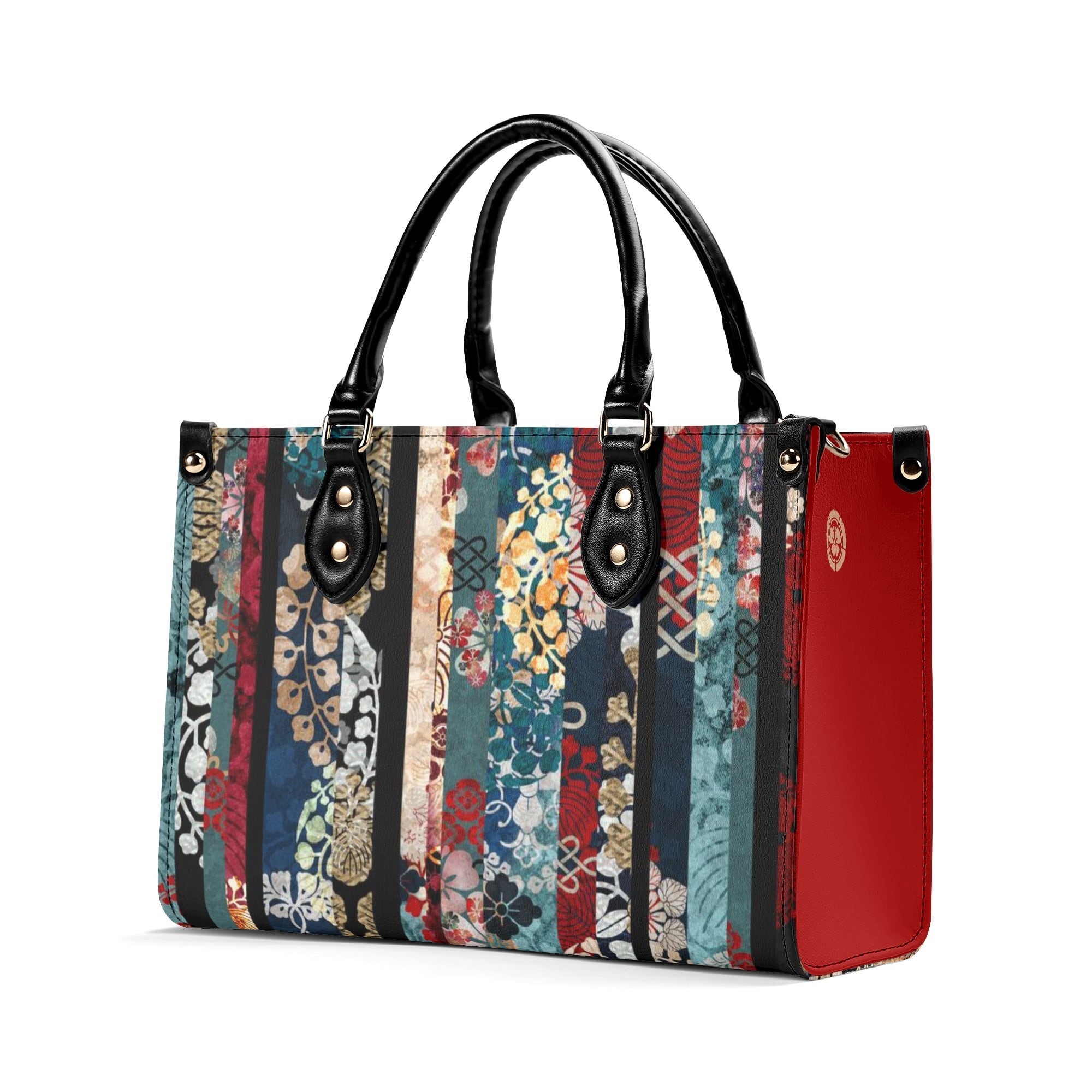 和紋様ストライプ ブルー ヴィーガンレザーバッグ | Baroque