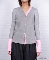 【直営店限定ITEM】バイカラーVネックニットカーディガン (GRAY) CQ-47122H