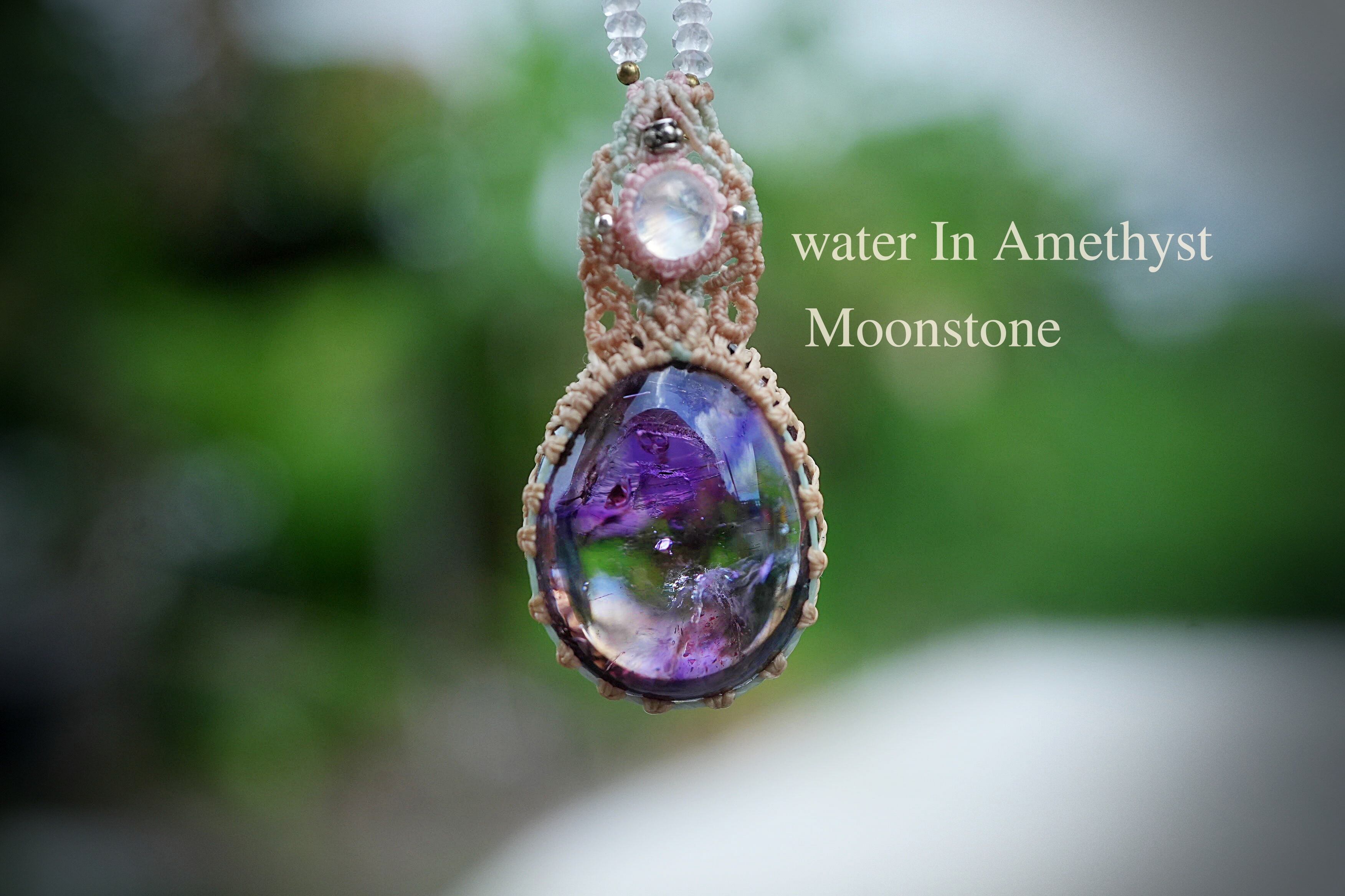 アメジストエンハイドロ(水入り水晶)moonstone マクラメネックレス2009