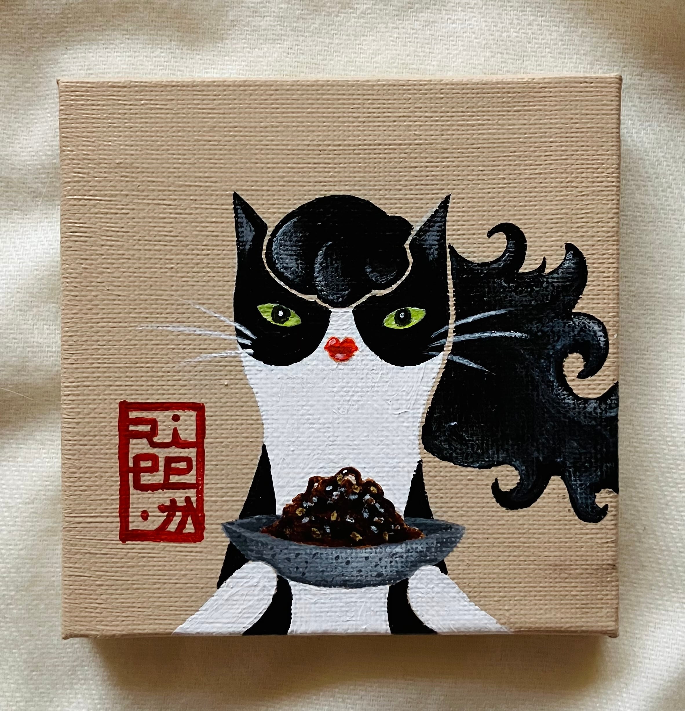 Suicat／原画 キャンバス 絵 絵画 アート イラスト 猫 白猫 | Riee .か