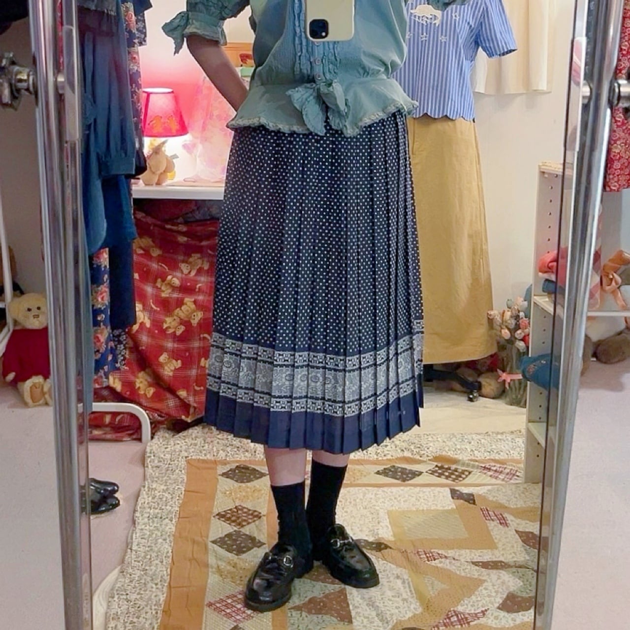 flower lace printed pleats skirt