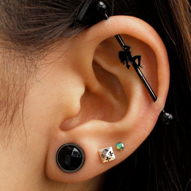 ロングバーベル 14G ブラック ポールダンサー インダストリアル ボディ