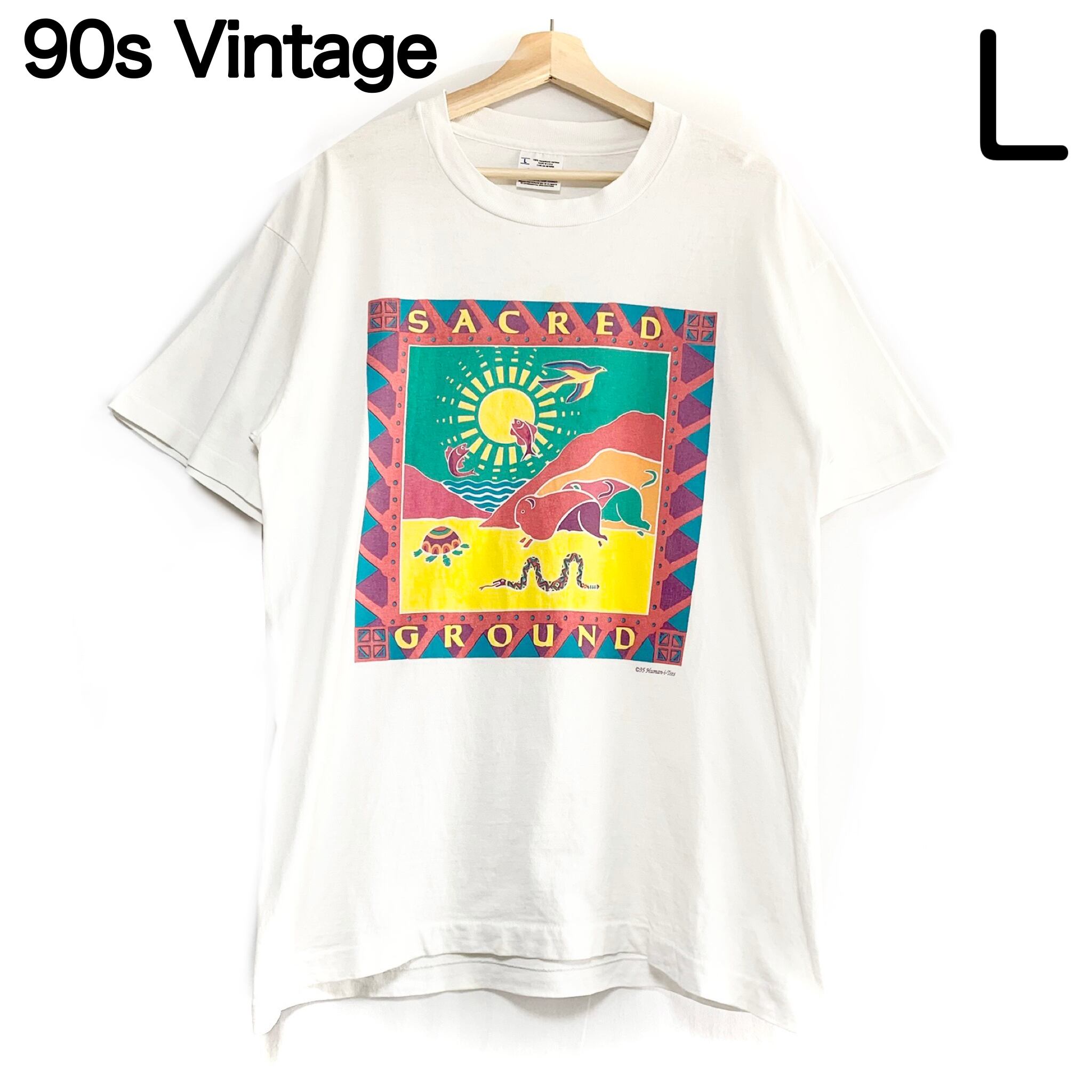 輸入古着 90s 90年代ヴィンテージ USA製 Human i Tees Tシャツ アート