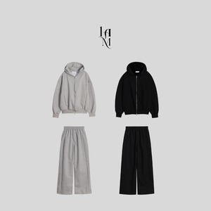 【SET】Cropped Sweat Hoodie & Cut-Out Drawstring Pants (2color)