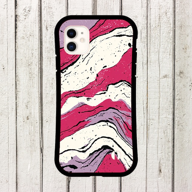 受注生産 iPhoneケース マゼンタと黒の流線アート｜抽象柄 PABS070A