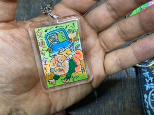 オリジナル手描きドローイングキーホルダー四角(小)「交通安全」
