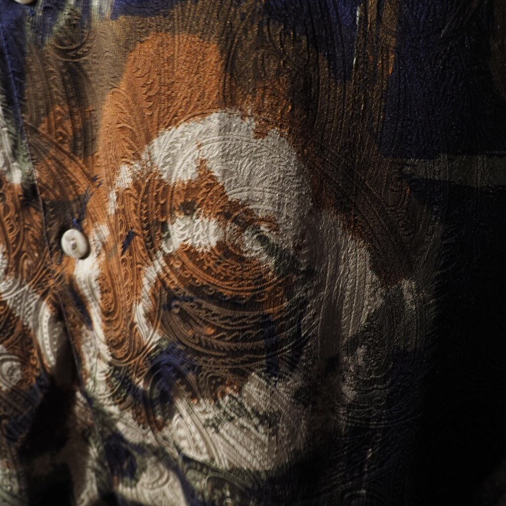 1990s GOOUCH retro art × openwork paisley full pattern silk shirt