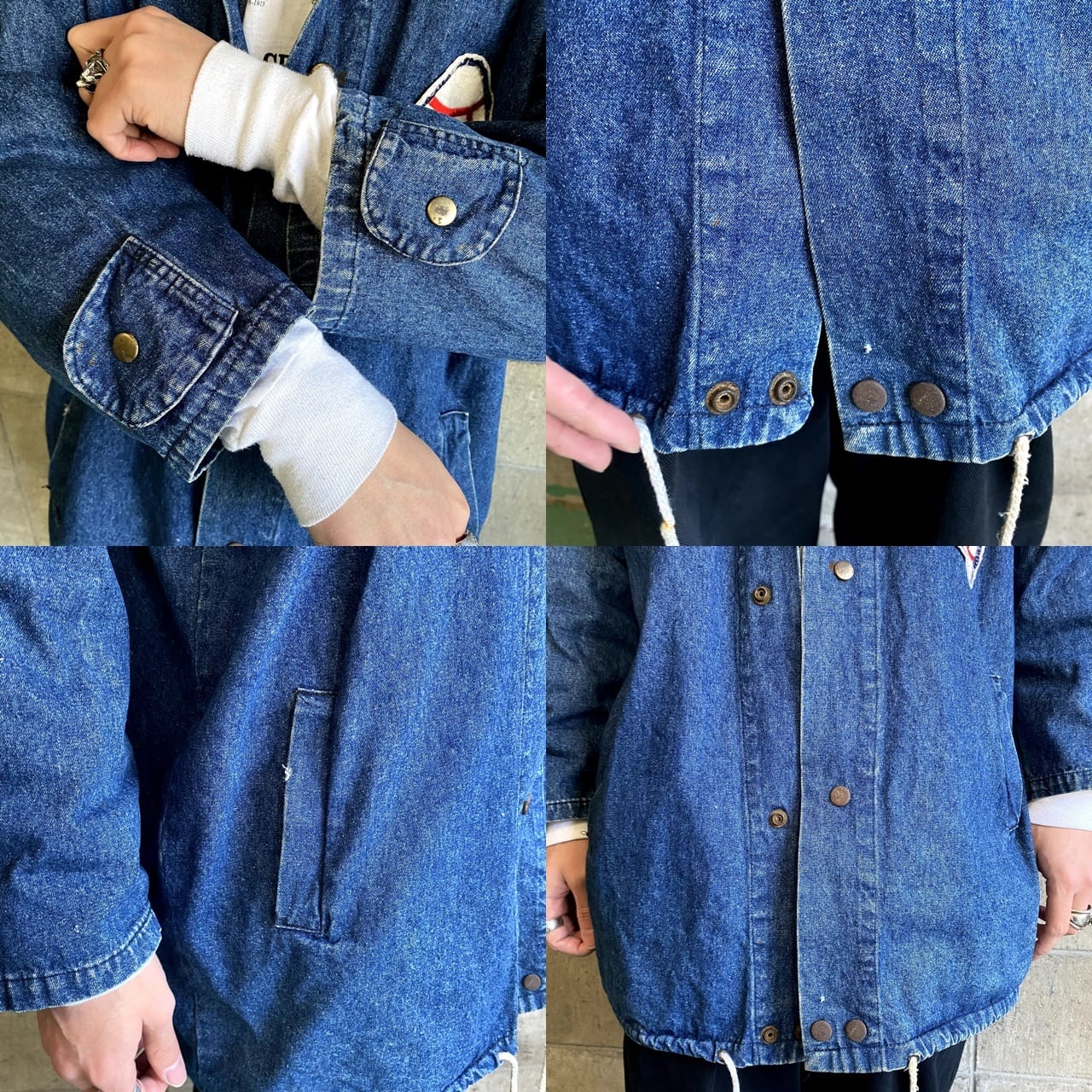 ビンテージ　デニムパーカー　カバーオール　デニムジャケット フロッキープリント デニムパーカー メンズM相当 レディースL相当 古着