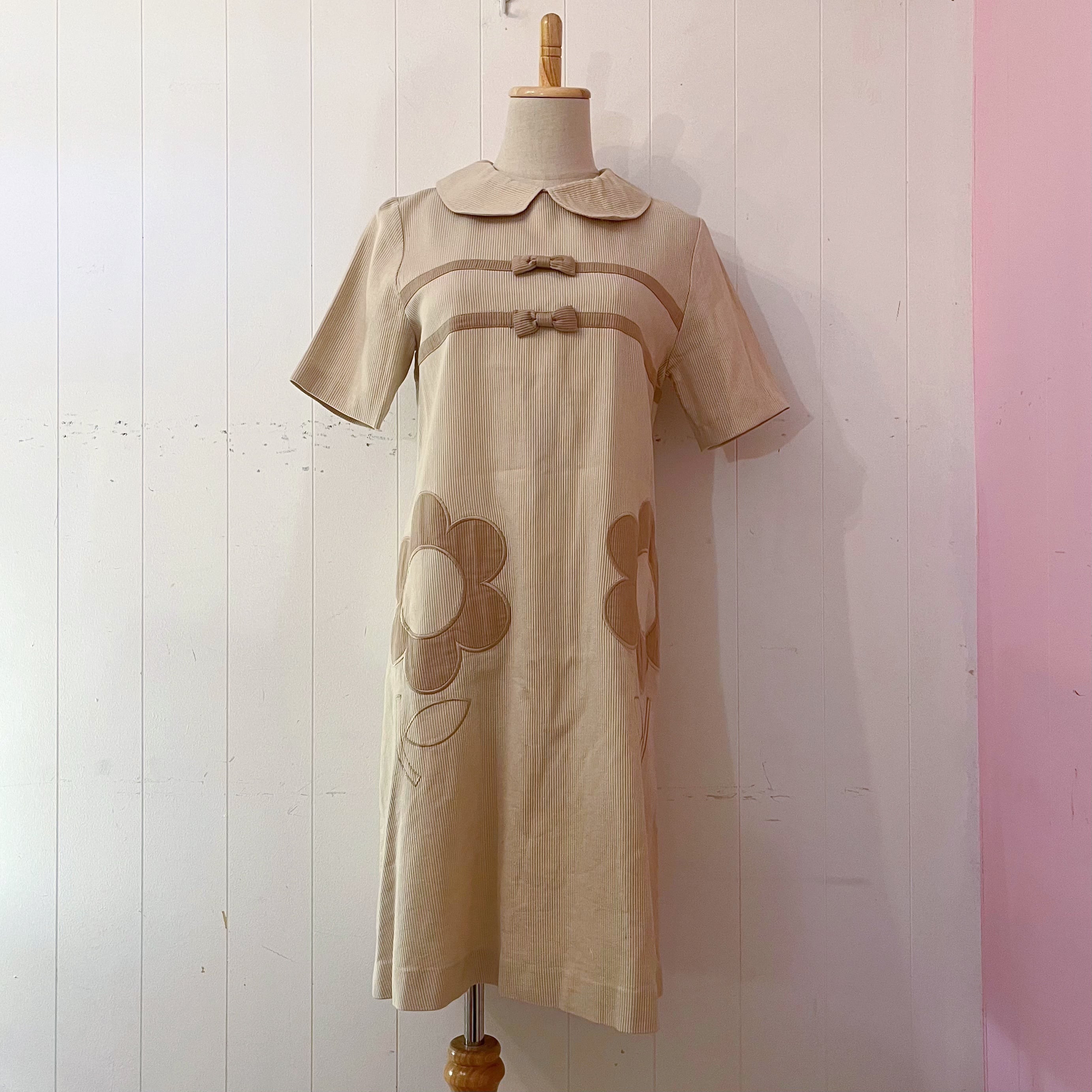 ribbon beige corduroy one-piece