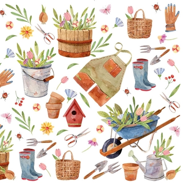 【Ambiente】バラ売り2枚 ランチサイズ ペーパーナプキン Happy Gardening ホワイト