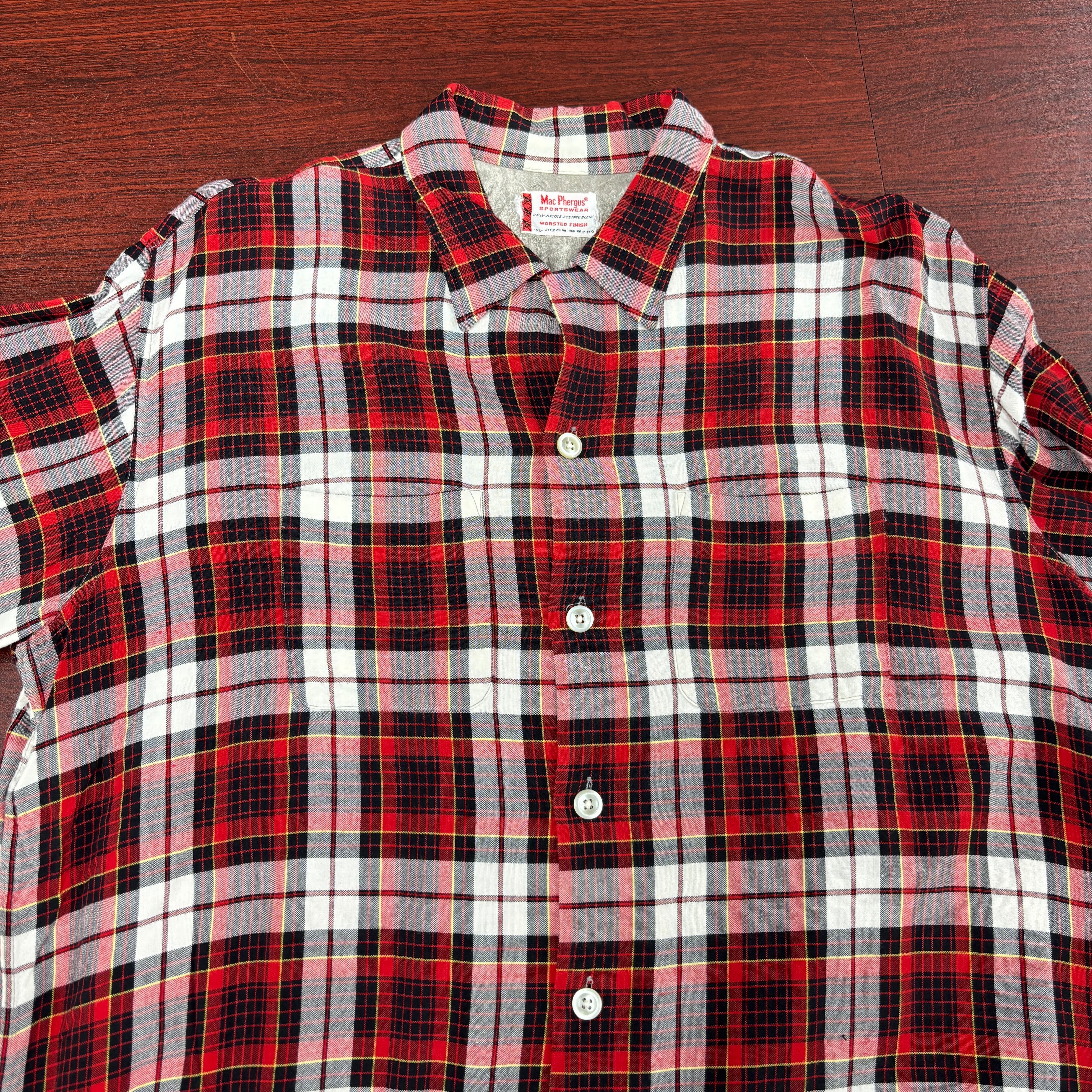 1960'S MAC PHERGUS RED CHECK RAYON SHIRT | safarionline
