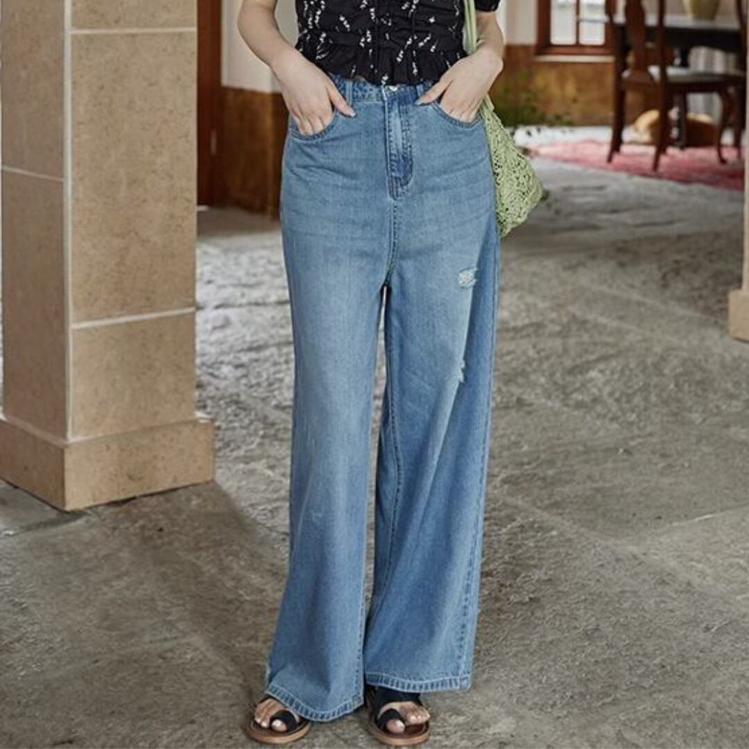 high-waist straight denim