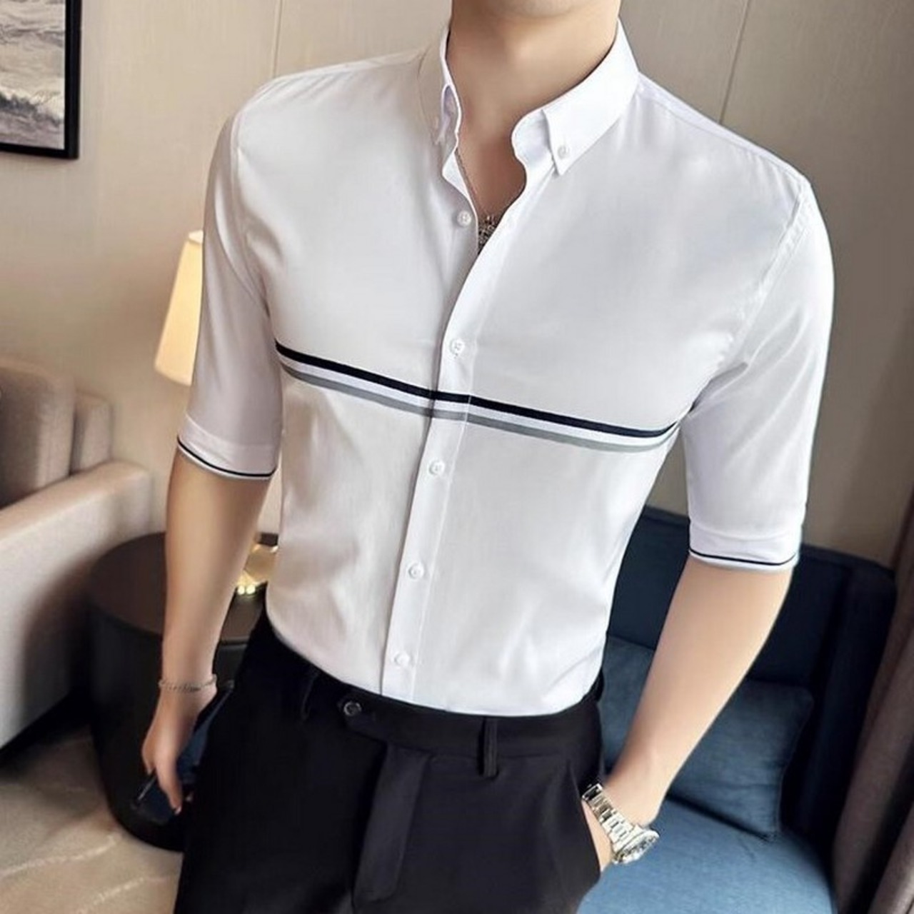 striped 3/4 sleeve shirt 00113