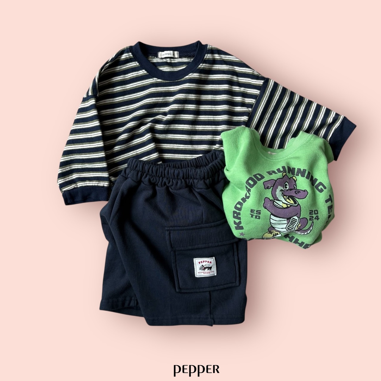 PEPPER 26/SP(Mom) Pepper-speckled striped T-shirt