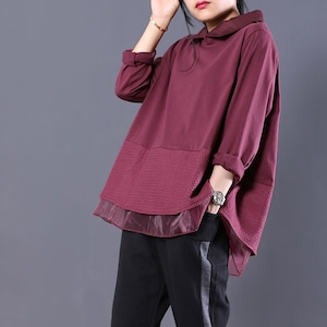 POLO COLLAR FAKE LAYERED A-LINE PULLOVER TOP 2colors M-6219