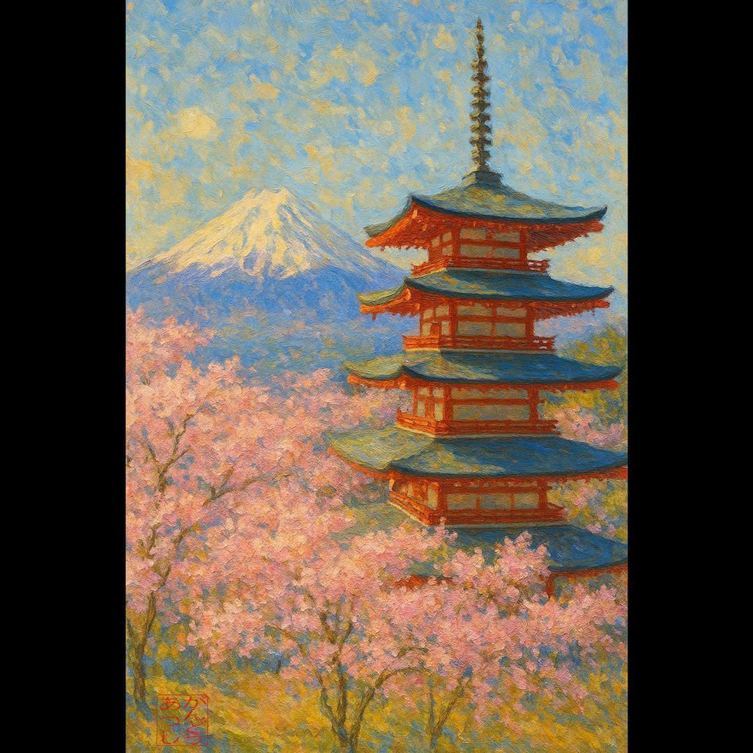 AI富士山】鶴(たづ)鳴き渡る富士 タンチョウ丹頂冬雪日本AI生成画像AI