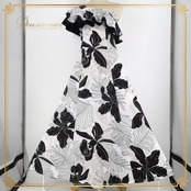 フラダンス 衣装 ワンピース ドレス マーメイドライン エムエムジェイ ブラック系 ホワイト系 MermaidLine MMJ 日本製 アシンメトリー 肩出し モノクロ ワンショルダー フリル かわいい 華やか 鮮やか 上品 ハワイアン レッスン 練習