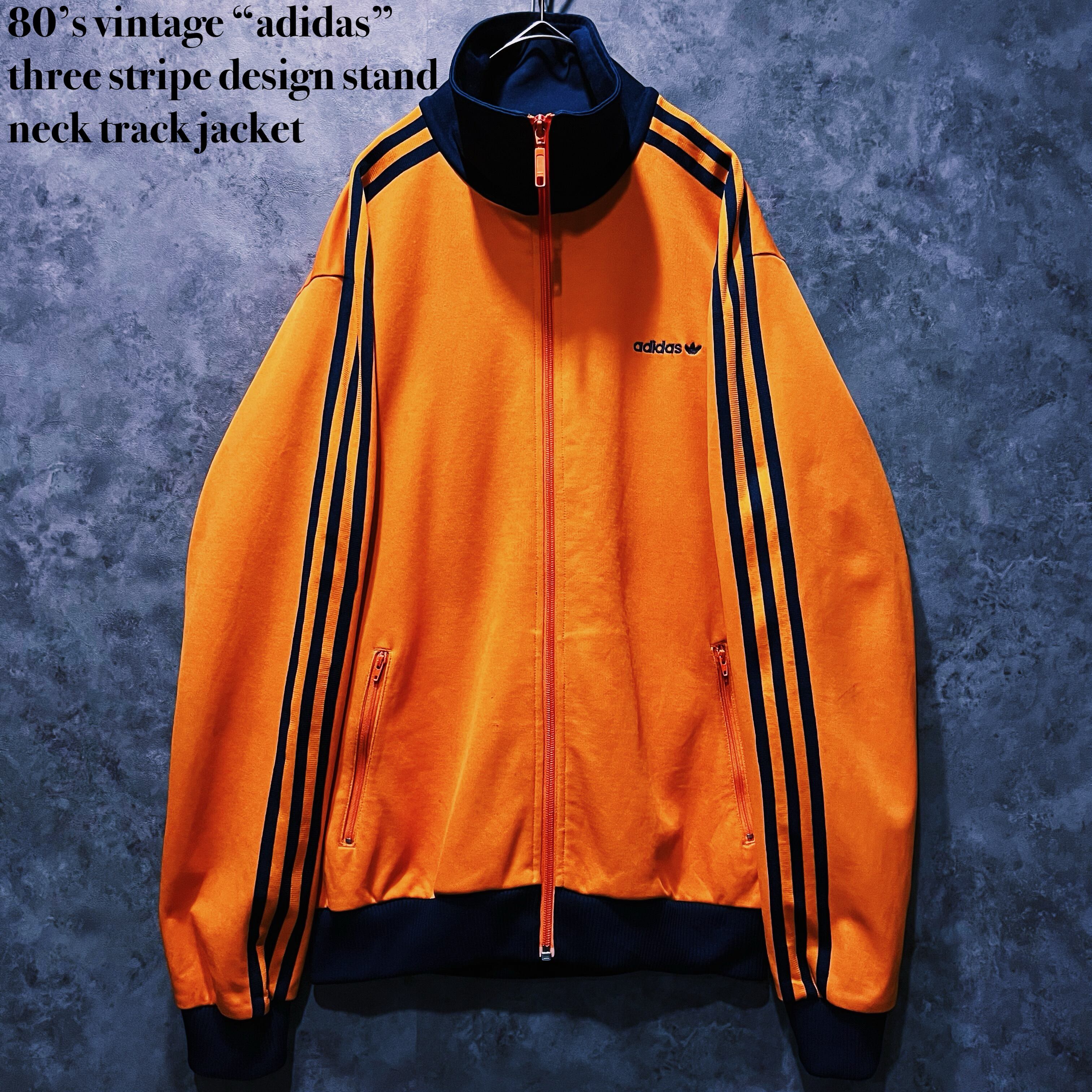【doppio】80’s vintage “adidas” three stripe design stand neck track jacket