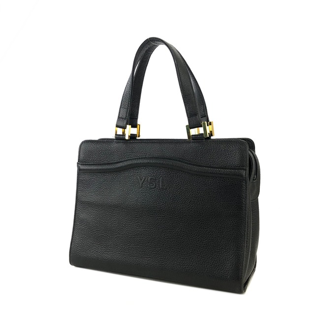 Yves Saint Laurent 　イヴ ・サンローラン　エンボスロゴ　エンボスレザー　ハンドバッグ　ブラック　 vintage　ヴィンテージ　オールド　irukzm