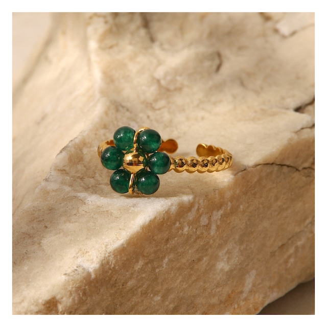 316L Green Flower Ring