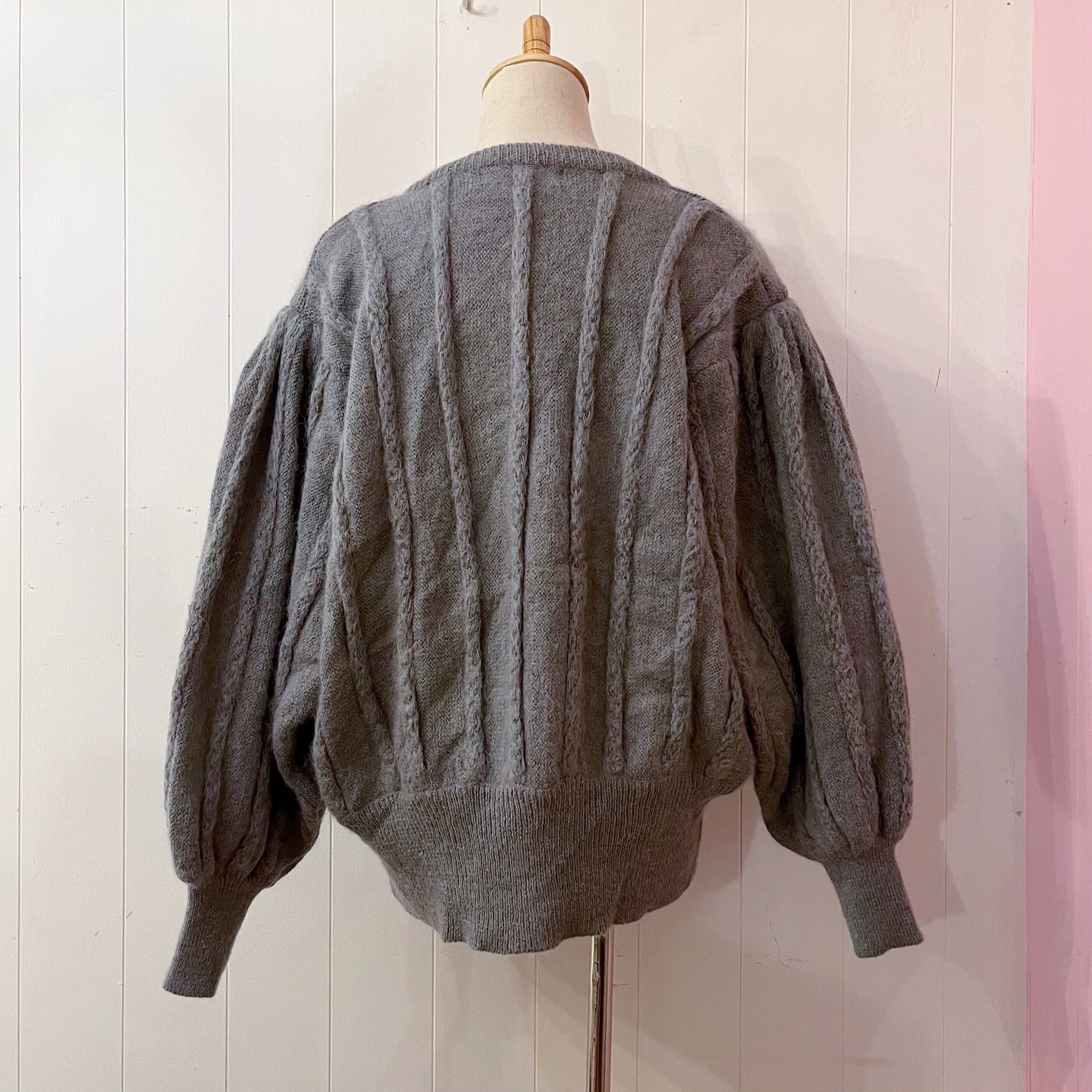 gray line mohair knit cardigan