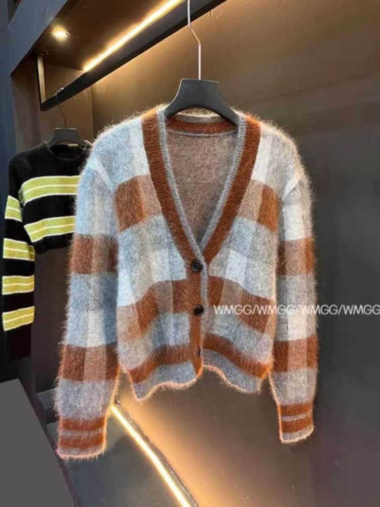 チェックニットカーディガン　AJ222-6265