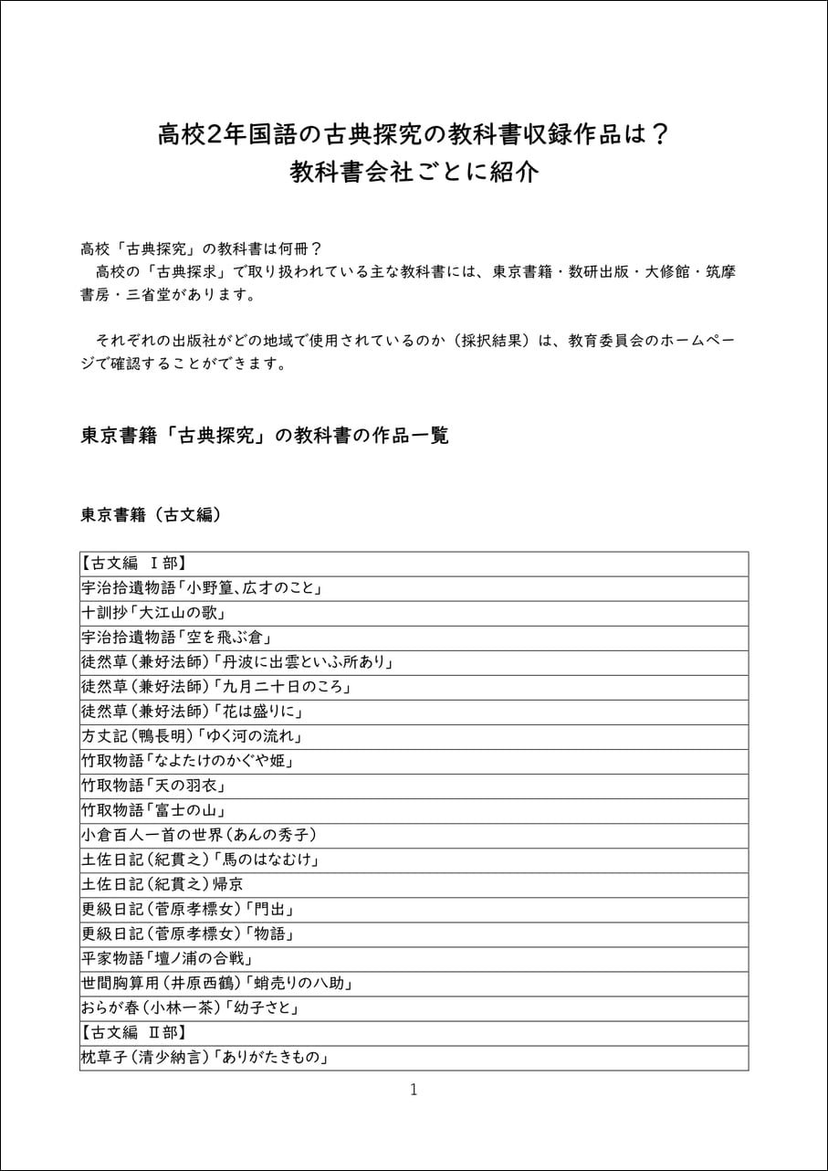 高校2年国語の古典探究の教科書収録作品は？ 教科書会社ごとに紹介
