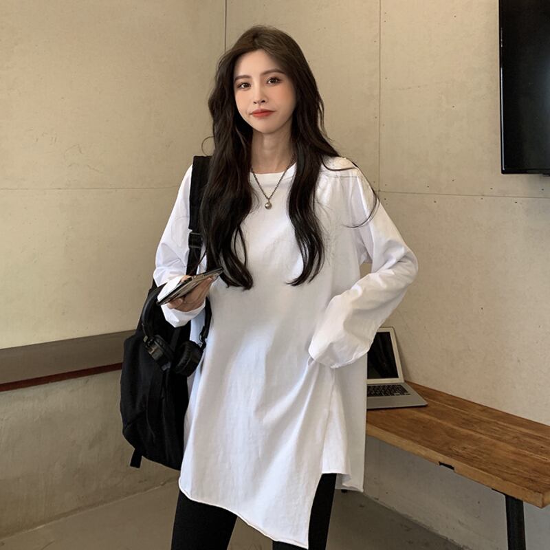 ホワイトTシャツ シャツ スプリングルーズトップス ロング 春物 スーパーモール18574318248