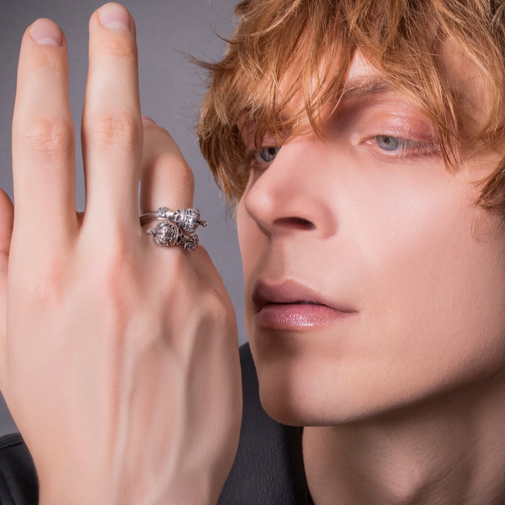 ツインスカルクラウンリング 指輪 AKR0079 Twin Skull Crown Ring