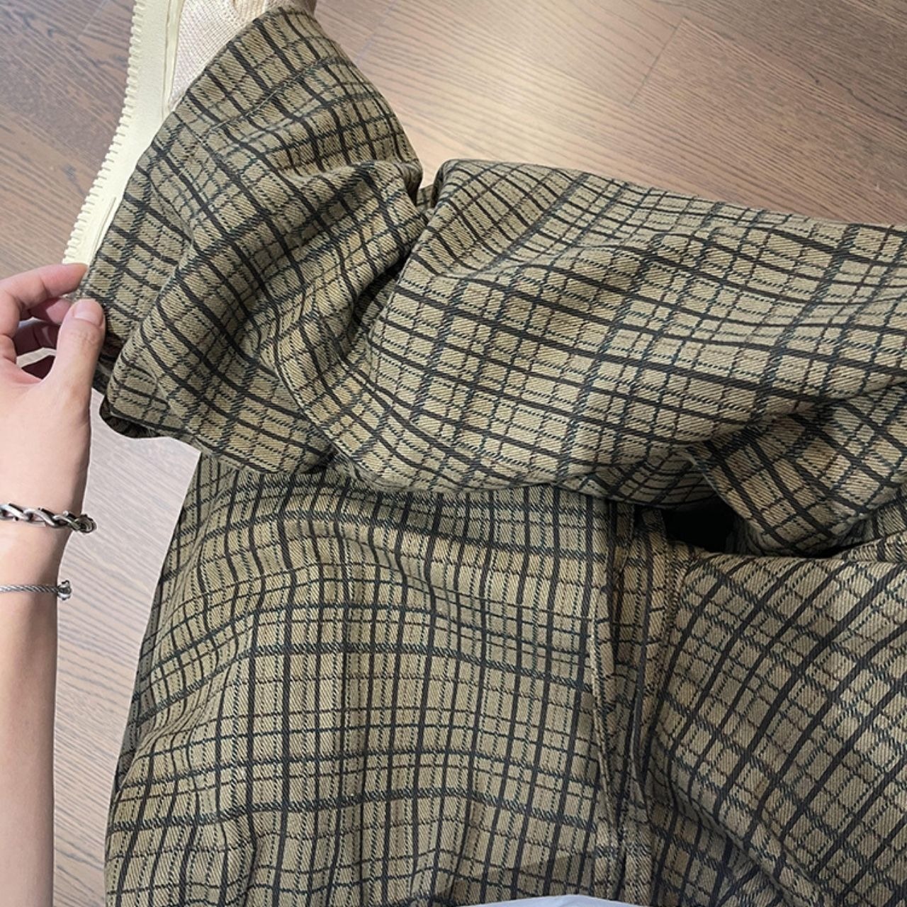 ツイルキャンバスチェックプリントパンツ　1157