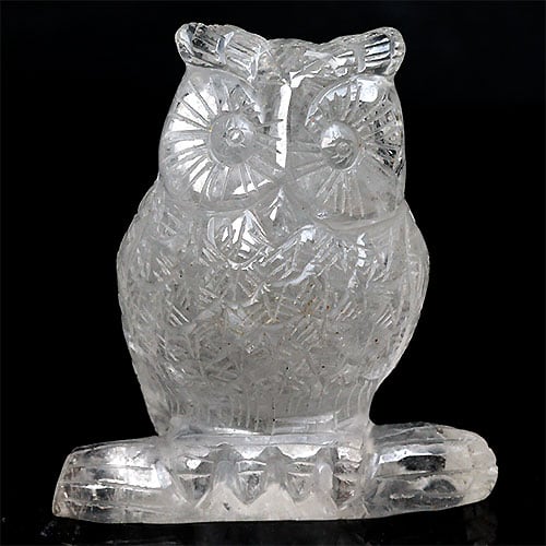 D383-3〕彫刻品 水晶 フクロウ彫り ふくろう 梟 虹入り 置物 天然石  