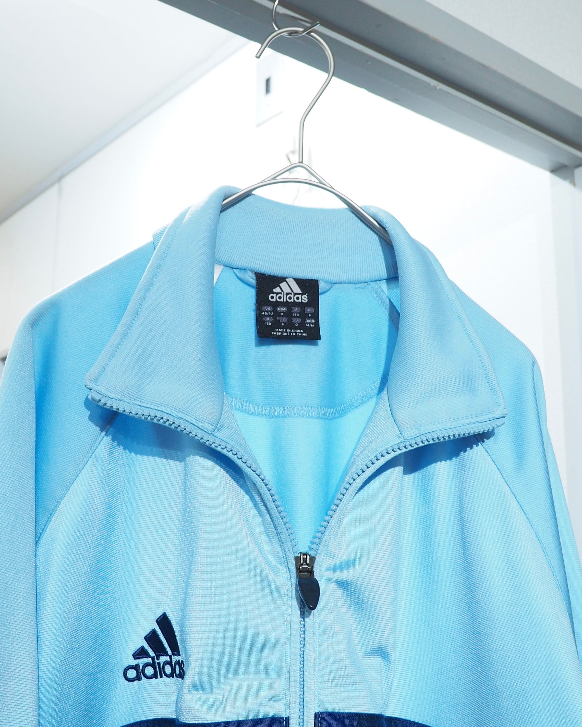 2000s ” adidas ” Shiny Light Blue × Three Line Embroidery Over silhouette Track jacket