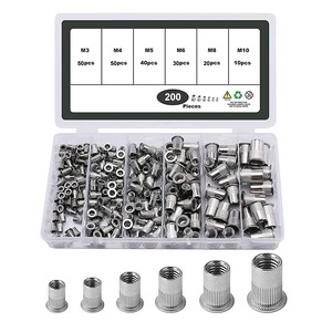 【特価処分】Menetopリベットナット 200個入 ナッター 鋼合金 リベッター ナットリベット M3 M4 M5 M6 M8 M10 中空リベット 車 機械 治具 修理