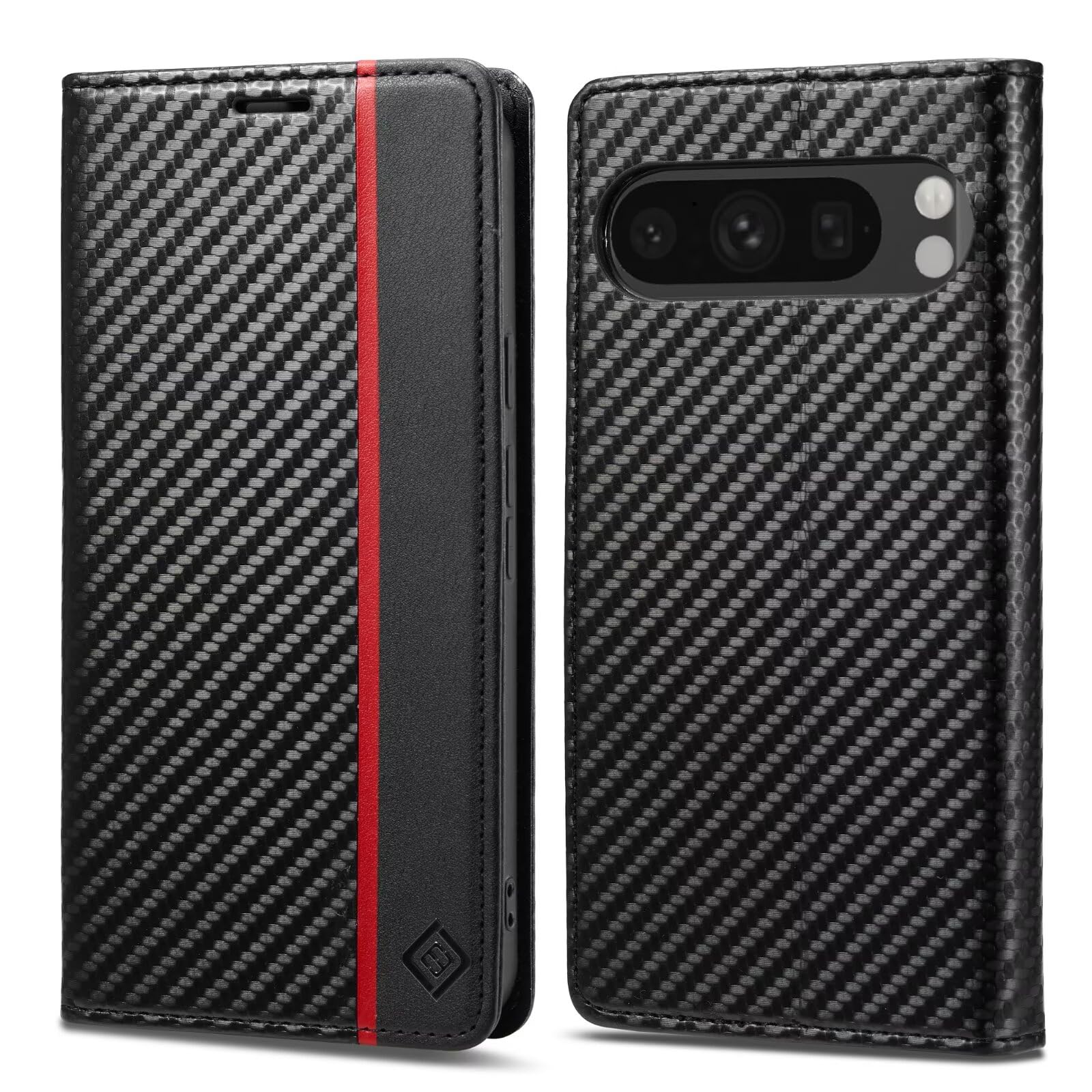FOR Google Pixel 11 Pro XL ケース 手帳型 For グーグル ピクセル11 プロ XL 手帳 ケース 炭素繊維テクスチャ マグネット開閉式 軽量 薄型 カード収納 スタンド機能 耐衝撃 汗や指紋防止 ビジネス 上質 高級な炭素繊維風 縦のライン