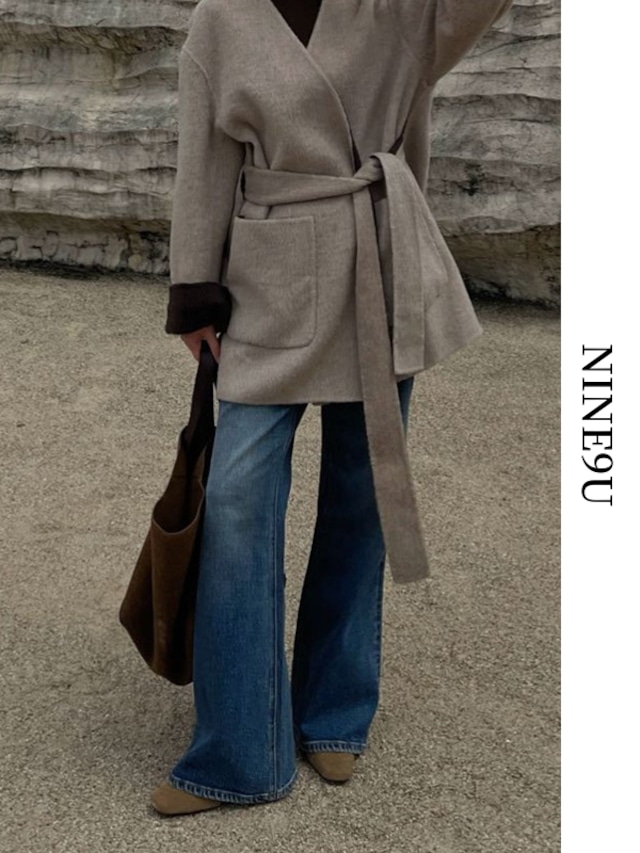 high-waist wide denim pants【NINE9744】