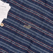 新品 タグ付き Crocodile クロコダイル ワンポイント ボーダー柄 半袖シャツ M /ネイビー系 メンズ 凸凹生地
