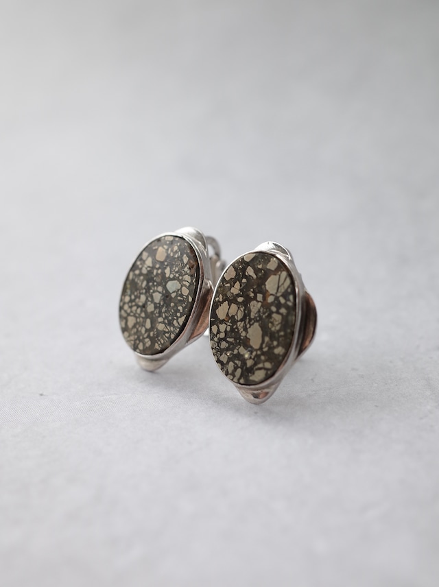 Pyrite in Agate - Graphical Clip Earring -