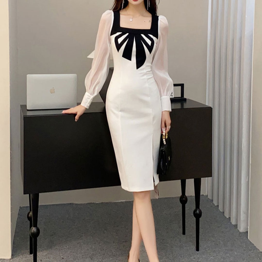 Long Sleeve Tight Dress Sexy Elegant(2color) V1732