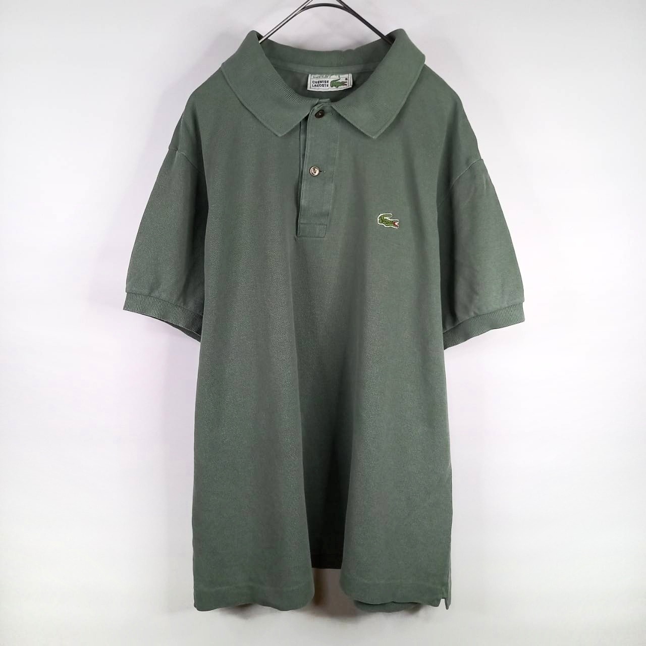 フレンチ　ラコステ　ポロシャツ　半袖　L1212　刺繍ロゴ　シェルボタン　オリーブ　カーキ　L