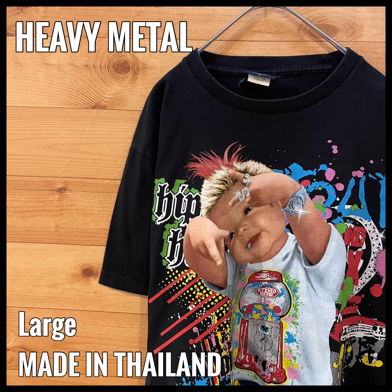 【HEAV YMETAL】大判 ビッグプリント Tシャツ ガチャ パンク ヘビーメタル Lサイズ us古着 アメリカ古着