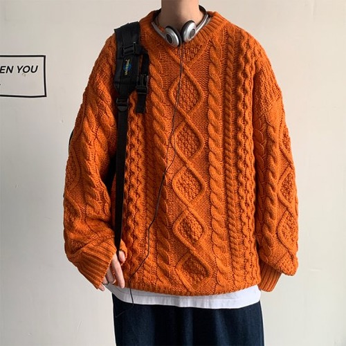セーター かぎ針編み レディース メンズ ユニセックス プルオーバーセーター 男女兼用 カラバリ4色 ブラック オレンジ グリーン アプリコット 長袖 秋冬 新作 カジュアル M L XL 2XL