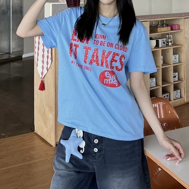 ドットレタープリントTシャツ 2col   R02459