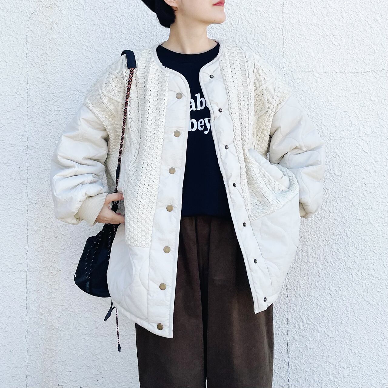 Quilting docking knit blouson (ivory)