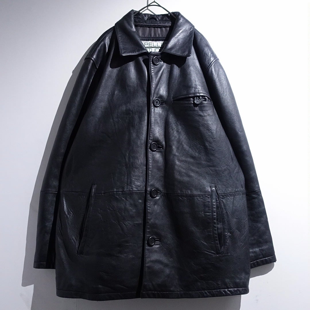 90s "WILSONS LEATHER" Black Leather Half Coat