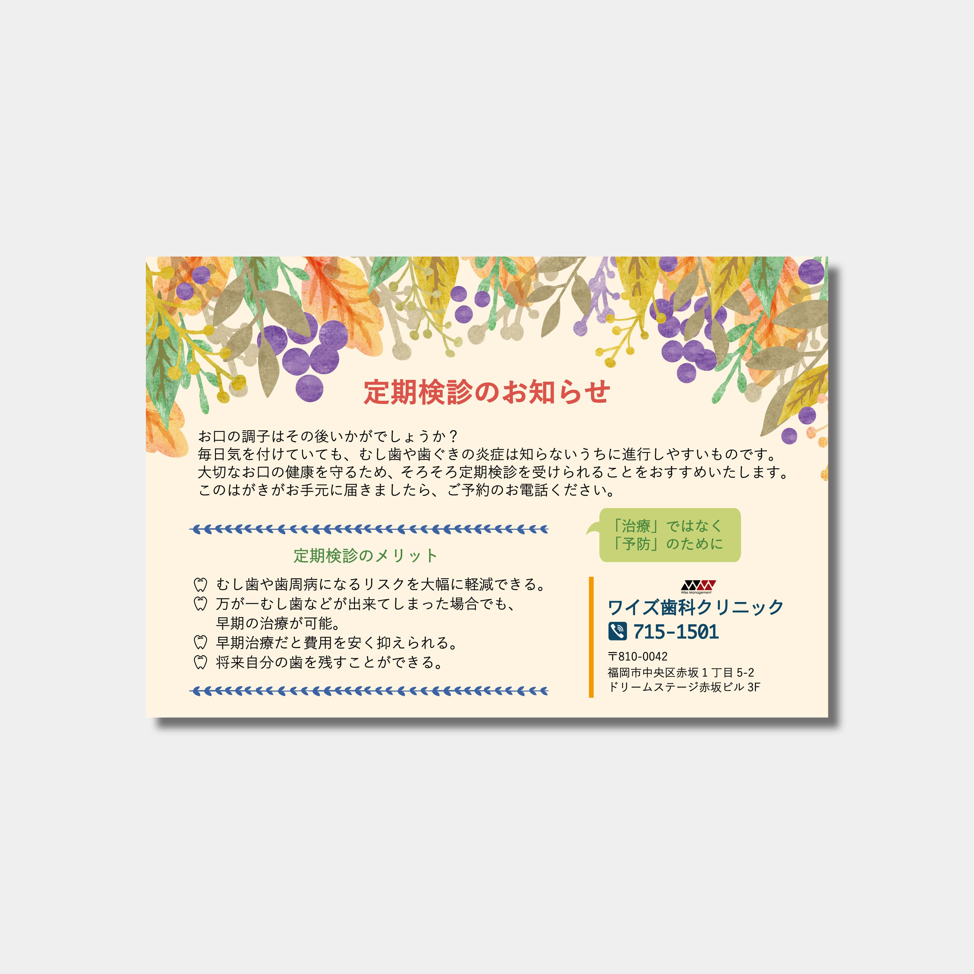 リコールハガキ 定期検診のご案内 DS-202 (100枚セット)